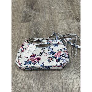 Vera Bradley White Floral Quilted Crossbody Satchel with Pink & Blue Flowers